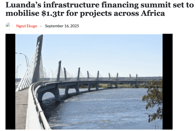 Business Day: Luanda’s infrastructure financing summit set to mobilise $1.3tr for projects across Africa